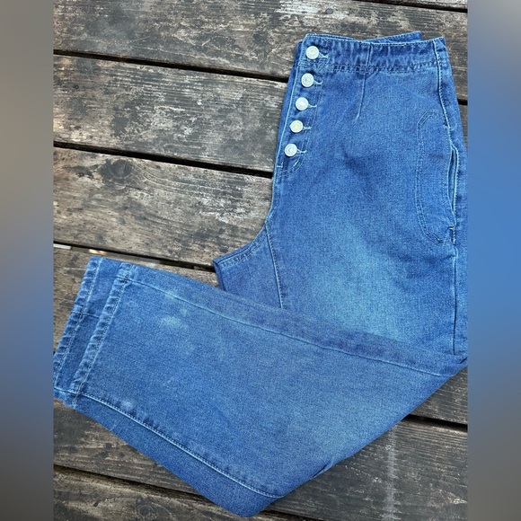Amazon Denim - Pilcro Tapered Blue Boyfriend Jeans Relaxed Fit Button Fly Harem Size 8 NWOT